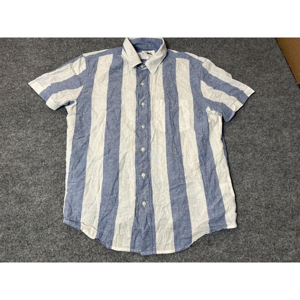 American Eagle Outfitters Shirt Mens M Blue Stripe Linen Cotton Button-Up Casual